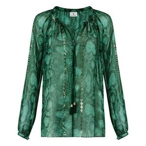 ALTUZARRA Target Green Snake Print Women's Peasant Blouse SP